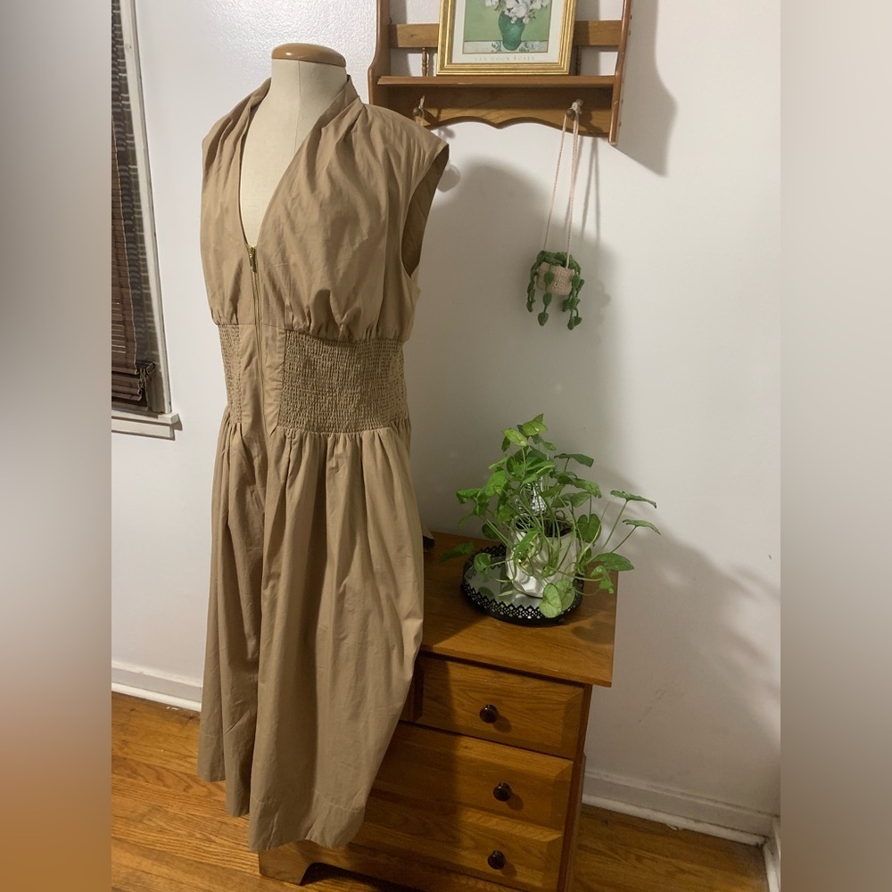 Anthropologie Tommie Cap Sleeve Smocked Front Zip 100% Cotton Plus Size Dress 1X - Picture 8 of 16